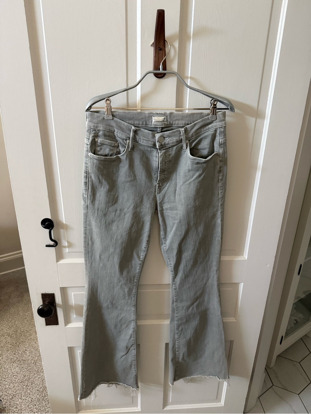 MOTHER Gray Flare Jeans with Raw Hem